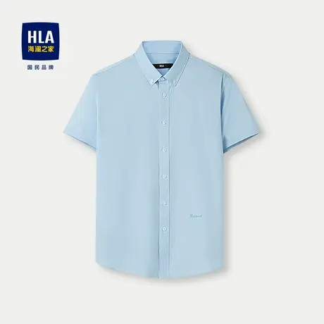 HLA/海澜之家纯棉短袖休闲衬衫2024春夏新款免烫扣领尖领衬衣男图片