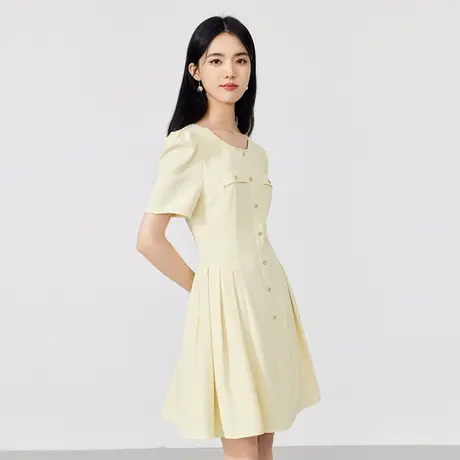秋水伊人A字版圆领泡泡袖连衣裙2023夏季新款女装显瘦设计感裙子图片