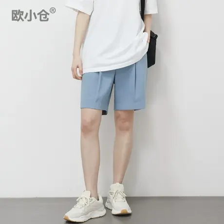 欧小仓 慕斯系列 醋酸百慕大短裤帅气中性五分裤宽松打褶西装中裤图片