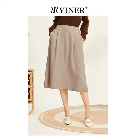 YINER音儿专柜女装2022冬季新款时尚洋气加厚羊毛混羊绒半身裙图片