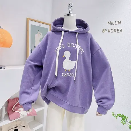 ins可爱甜美紫色连帽上衣韩国东大门奶呼呼加厚卫衣秋冬款学院风图片