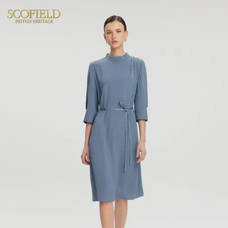 Scofield女装简雅立领七分袖连衣裙腰部丝带连衣裙2025夏季新款图片