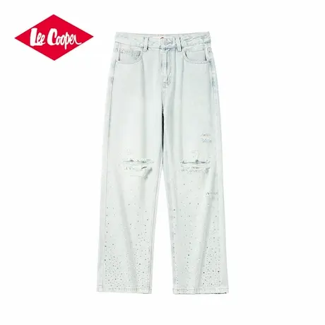 Lee Cooper/李库珀 烫钻破洞牛仔裤女夏季薄款透气高腰阔腿拖地裤图片