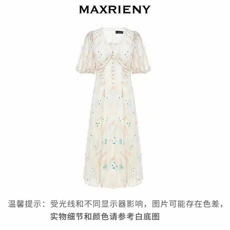 【奥莱】MAXRIENY欧式复古蕾丝亮片绣花连衣裙v领裙子图片