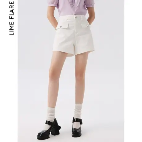莱茵福莱尔2023高腰阔腿休闲裤女白色高级感夏季奥莱小众别致短裤图片