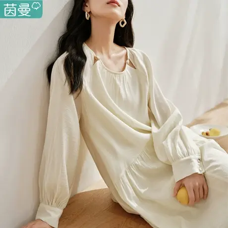 茵曼官方旗舰店醋酸设计感连衣裙女2024年春季新款拼接中长裙子图片