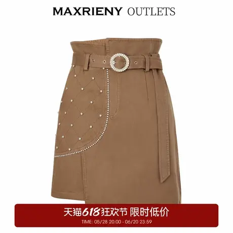 【奥莱】MAXRIENY搭片式高腰铅笔裙秋季短裙牛仔半身裙复古秋装图片