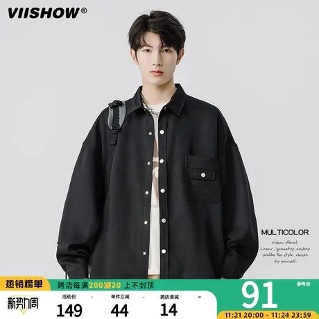 VIISHOW日系复古长袖衬衫男宽松潮牌少年感痞帅休闲衬衣工装外套图片