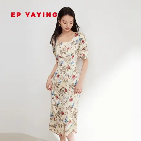 [真丝系列]EP雅莹女装 国风印花收腰连衣裙 春装商场同款4618A图片