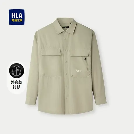 HLA/海澜之家外套款长袖休闲衬衫25春夏新工装潮印花时尚衬衣男装图片
