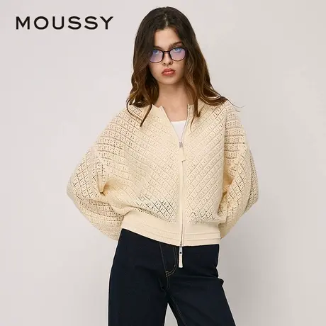 MOUSSY 夏季新品复古爷爷风简约镂空针织衫外套028HAZ70-0571图片