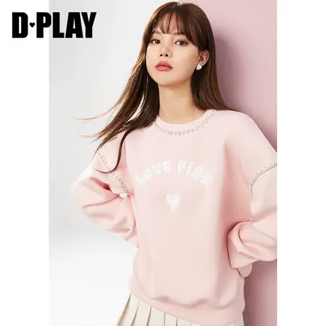 DPLAY秋装新款ins风甜美橘粉色立体堆片绣套头宽松卫衣图片