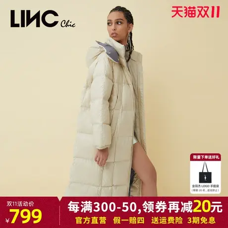 LINC金羽杰羽绒服女2023冬新款反季断码女款加厚中长款连帽面包服图片