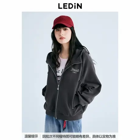 【商场同款】乐町2025春季新款字母刺绣休闲连帽外套女C2BBF1305*图片