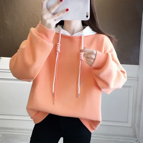 连帽卫衣女春秋季韩版宽松bf慵懒风薄款小个子带帽百搭纯色外套潮图片