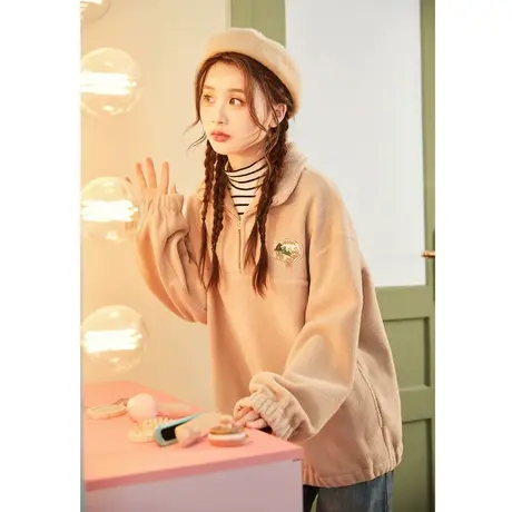 唐狮2023秋冬新款长袖卫衣女摇粒绒立领宽松休闲小个子polo12.25图片