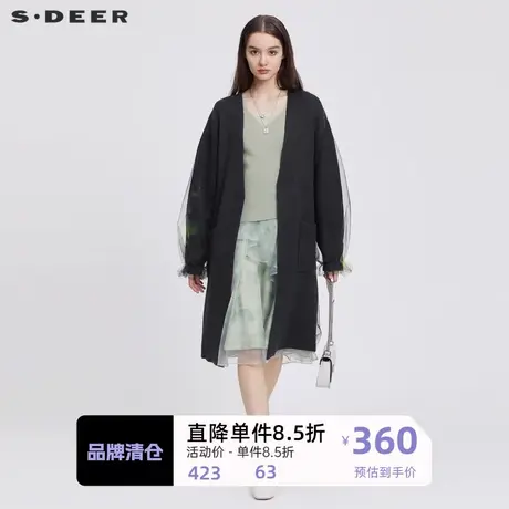 sdeer圣迪奥女装网纱拼接印花长款开衫针织衫S224Z3533图片