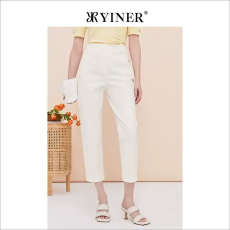 YINER音儿女装夏季百搭通勤直筒休闲裤米白色长裤图片