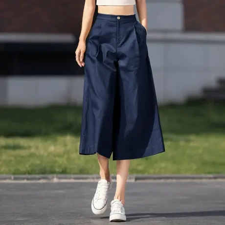 棉麻裤子女夏季薄款高腰阔腿裤休闲亚麻七分裙裤2023新款冰丝女裤图片