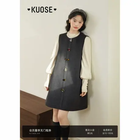 阔色灰色背心毛呢连衣裙女2025春季新款穿搭裙子直筒呢子短裙秋冬图片
