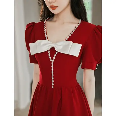 订婚礼服平时可穿结婚敬酒服新娘女夏季回门服便装连衣裙蝴蝶结女图片