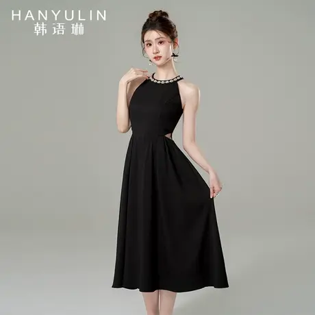 高级感连衣裙女夏季2025年新款小众设计气质收腰黑色修身显瘦长裙图片