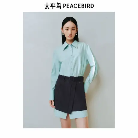 太平鸟女装假两件衬衫裙新款叠穿感短款连衣裙A1FAF1330图片