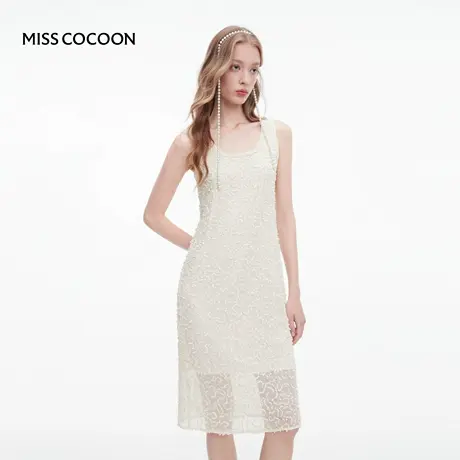 MISSCOCOON可可尼白色无袖连衣裙女2025秋季新款宴会亮片吊带裙子图片