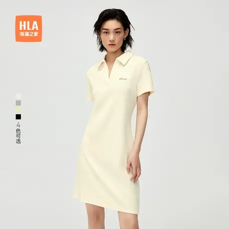 HLA/海澜之家休闲时尚通勤短袖POLO裙25春夏新华夫格显瘦V领裙女图片