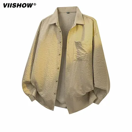 VIISHOW新款纯色衬衫外套翻领时尚宽松简约休闲衬衣时尚百搭潮牌图片