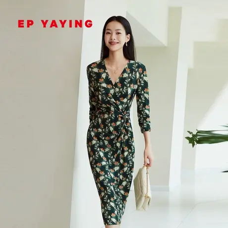EP YAYING雅莹女装 气质V领绵羊毛收腰连衣裙 春装商场同款4619A图片