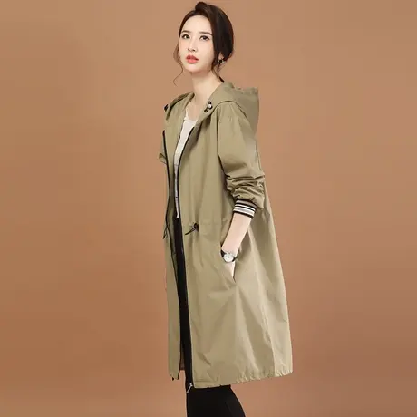 韩潮袭人连帽休闲中长款风衣女2024春季新款百搭显示小个子外套图片