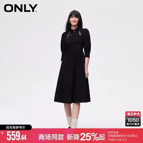 ONLY夏季都市新中式泡泡袖中长款牛仔连衣裙女|124142007图片