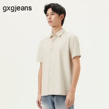 gxg.jeans男装 米色宽松基础休闲短袖衬衫T恤男士薄款 25年夏新品图片