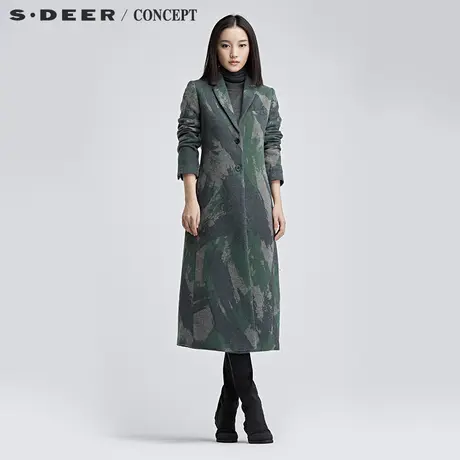 sdeer圣迪奥女装2018冬装抽象笔触涂抹印花大衣S16481863图片