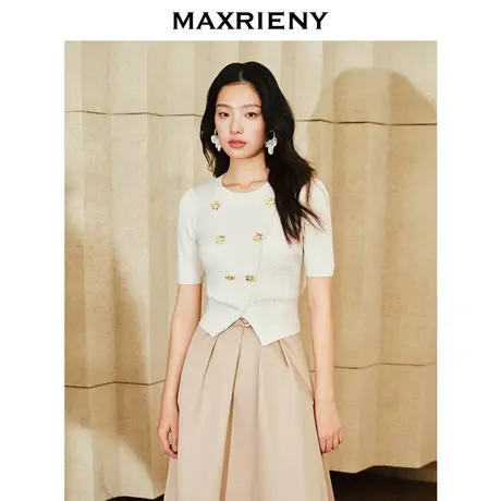 [3件8折]MAXRIENY宫廷复古双排扣套头毛衫修身显瘦上衣淡人穿搭图片