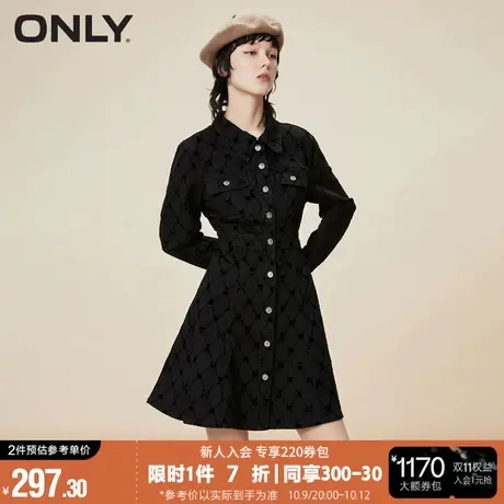 ONLY冬季A字收腰高腰短款长袖牛仔连衣裙女|122442006图片