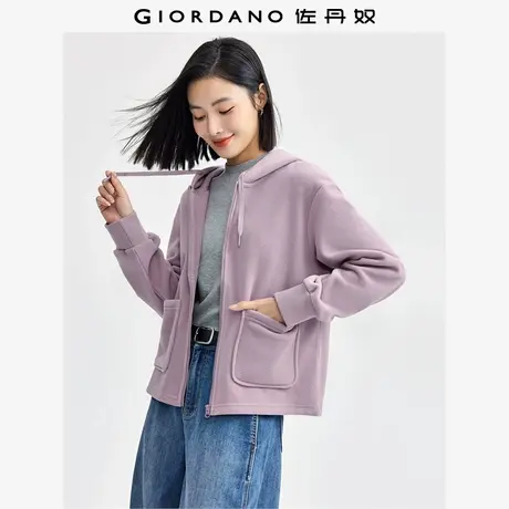 佐丹奴外套女装摇粒绒贴袋连帽针织休闲外套 13374816图片