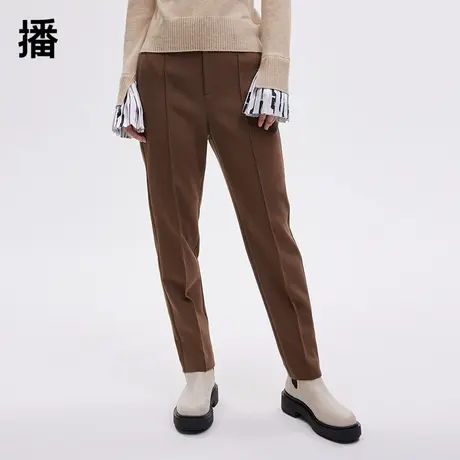 【播奥莱】播春季新款简约利落直筒中位修身显瘦休闲裤子图片