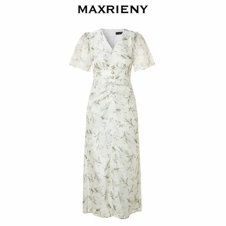 【奥莱】MAXRIENY欧式园艺风铃兰花印花裙子秋季抽褶连衣裙图片