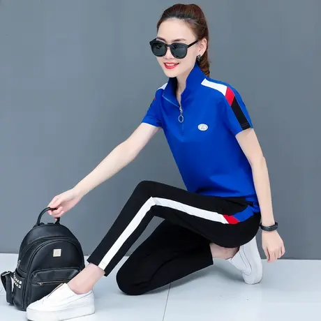 【6折清仓】纯棉运动套装女夏季时尚短袖长裤大码休闲衣服两件套图片