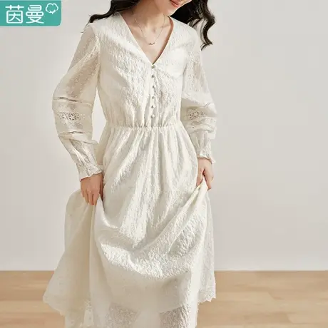 茵曼官方旗舰店天丝绣花泡泡袖连衣裙女2024年春季新款长裙子图片