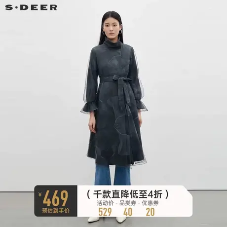 sdeer圣迪奥女装休闲立领印花收腰网纱风衣S233Z1810商品大图