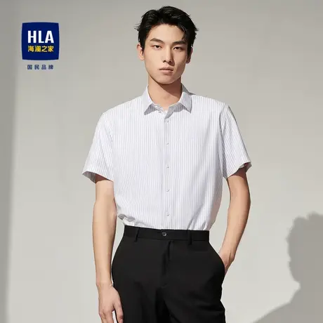 HLA/海澜之家亲肤爽滑短袖休闲衬衫尖领竖条纹简约时尚通勤衬衣男图片
