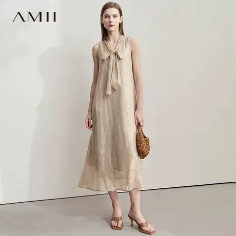AMII【法式优雅】25秋夏法式优雅摩登v领绑带无袖长款连衣裙图片