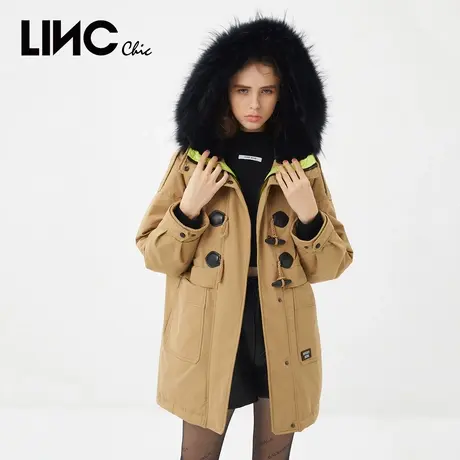 LINC金羽杰羽绒服女2023新款反季大毛领女款派克服中长款断码清仓图片