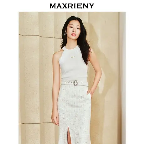 MAXRIENY优雅复古感挂脖挖肩针织背心2024春季新品修身简约上衣女图片