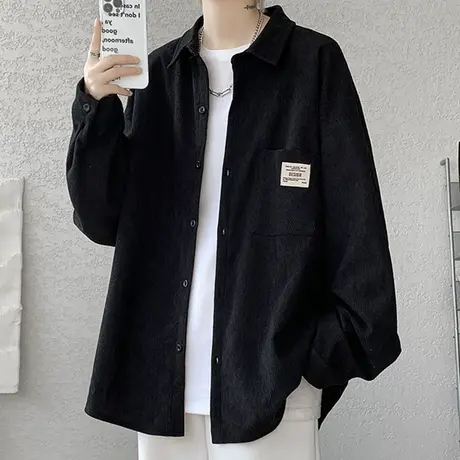 灯芯绒长袖衬衫男春秋装潮牌加绒衬衣外套港风加厚保暖冬季上衣服图片