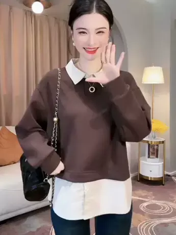 假两件衬衫拼接卫衣女2023年秋装新款小个子薄款上衣外套ins潮款图片
