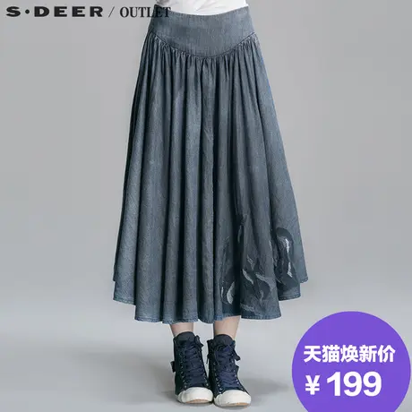【清仓】sdeer圣迪奥纯棉牛仔长裙中长款半身裙S15181191图片